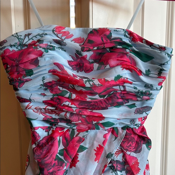 NWT Hutch Strapless Ruched Dress in Pink and Blue Floral with Gorgeous Overskirt - Picture 6 of 9